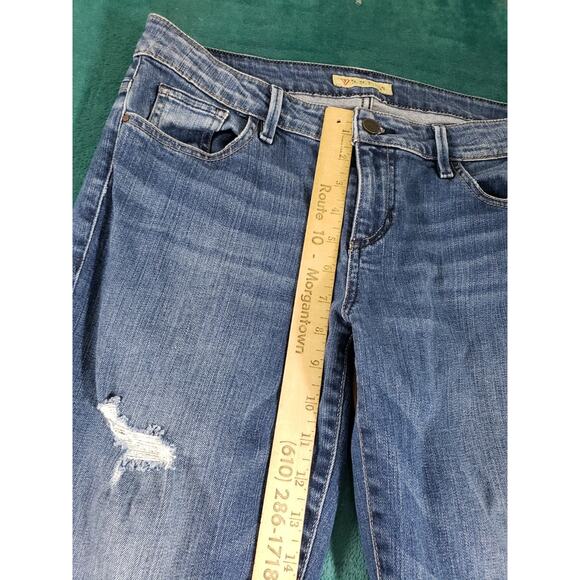 Guess Jeans Size 30 Womens Blue Pants Stretch Denim Mid Rise Fray Hem Cropped - Picture 7 of 13